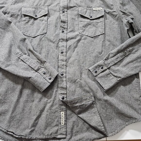 Lucky Brand Shirt Mens XXL Grey Speckle Western Pearl Snap Streetwear Rodeo Y2K - Picture 11 of 14